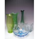 A COLLECTION OF STUDIO AND ART GLASS ITEMS, to include a tall Val St Lambert clear to green tall