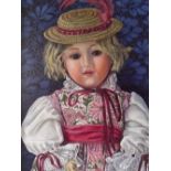 MINNIE WILLS (XX). Study of a child's doll with straw hat, with a decorative background, 'Cynthia'