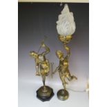 A NEAR PAIR OF NEO-CLASSICAL BRASS FIGURATIVE FEMALE STATUES, the larger figure formed with the