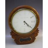 A MAHOGANY CASED SINGLE FUSEE WALLCLOCK, the enamel dial with later painted numerals, key and