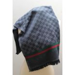 A LADIES TONAL SLATE GREY GUCCI LOGO SCARF, L 184 cm, W 66 cm