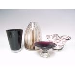 FOUR ITEMS OF STUDIO ART GLASS, to include a Broste design of Sweden wavy edge bowl, tallest H 20 cm