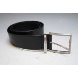 A BLACK LEATHER BELT BY HUGO BOSS