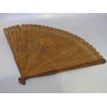 A VINTAGE CARVED WOODEN FAN FOR RESTORATION, L 27 cm