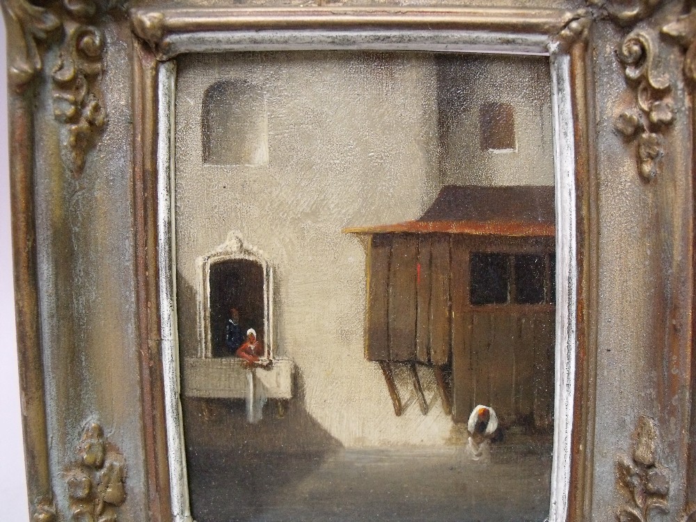 (XIX). Dutch school, street scene wit figure looking out of a window, unsigned, oil on copper, - Image 2 of 3