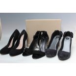 A PAIR OF KURT GEIGER BLACK AND WHITE SUEDE PATENT SANDALS, EU size 39, together with a pair of