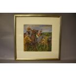 RONALD OLLEY. British school, impressionist horse racing scene 'The Start', see verso, signed and