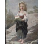 G. POMAREL (XIX-XX). French school, wooded rocky landscape with young girl and white kitten,