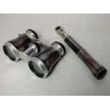 A PAIR OF ABALONE OPERA GLASSES BY NEGRETTI AND ZAMBIA, with detachable extending handle, leather