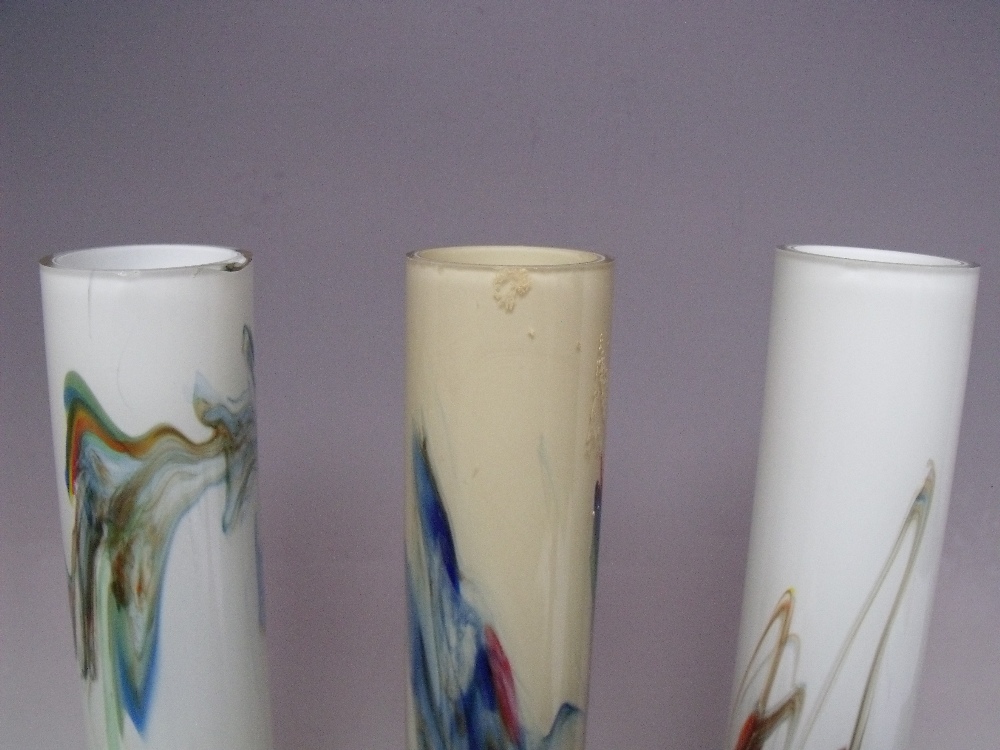 A COLLECTION OF SIX STUDIO ART GLASS VASES, to include two Swedish ruby glass examples. three - Image 2 of 3