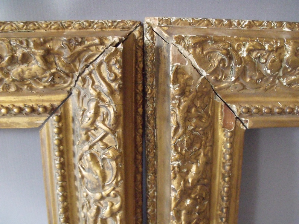 A PAIR OF LATE 18TH / EARLY 19TH CENTURY DECORATIVE GOLD FRAMES A/F, decorated with various - Image 3 of 4