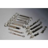A SMALL SELECTION OF GLASS LUSTRE DROPPER SPARES, A/F, longest approx 22 cm