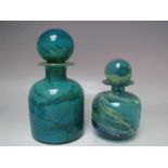 TWO MDINA STUDIO GLASS DECANTERS / PERFUME BOTTLES, complete with stoppers, both signed to base,
