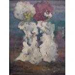 (XX). Impressionist scene with figures holding parasols, signed lower right, oil on card laid on