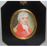 (XIX-XX). Oval portrait miniature of a gentleman in military dress and white stock, unsigned, framed