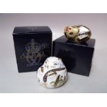 A ROYAL CROWN DERBY 'COUNTRY MOUSE' PAPERWEIGHT, together with a 'Sleeping Dormouse' paperweight,