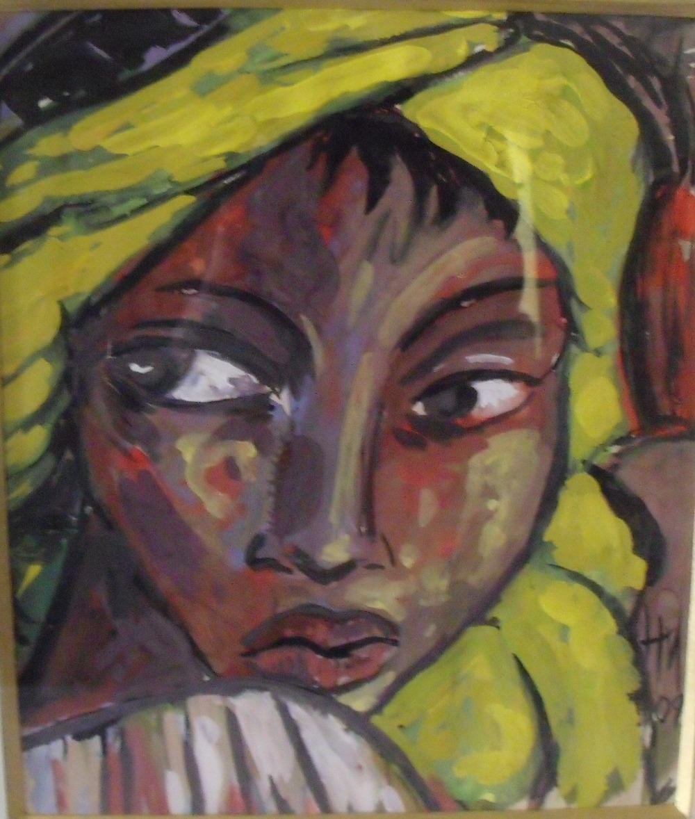 H.M. Modernist portrait study of a young black girl, signed with monogram and dated 2009 lower