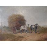 (XIX-XX). British school, rural landscape with hay cart, horses and figure and approaching storm,