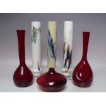 A COLLECTION OF SIX STUDIO ART GLASS VASES, to include two Swedish ruby glass examples. three