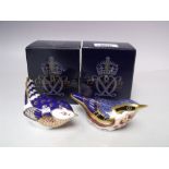 A ROYAL CROWN DERBY IMARI 'WREN' PAPERWEIGHT, together with another Imari pattern bird