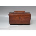 A LATE 19TH / EARLY 20TH CENTURY SARCOPHAGUS SHAPED TEA CADDY, with two tea compartments and