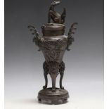 A LIDDED CHINESE BRONZE CENSOR, H 30 cm