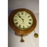 A 19TH CENTURY MAHOGANY CASED CIRCULAR WALLCLOCK WITH SINGLE FUSEE MOVEMENT, the enamel dial with