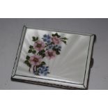 A HALLMARKED SILVER AND FLORAL DESIGN GUILLOCHE ENAMEL CIGARETTE CASE BY MAPPIN AND WEBB -