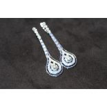 A PAIR OF ART DECO STYLE SAPPHIRE AND DIAMOND DROP EARRINGS, set with 1.38ct diamonds, approx and