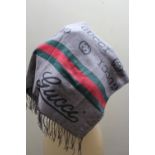 A LADIES TONAL GREY GUCCI SCARF, fringe detail to ends L 124 cm, W 68 cm