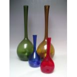 ARTHUR PERCY FOR GULLASKRUF - FOUR COLOURED SWEDISH ART GLASS VASES, comprising two large onion
