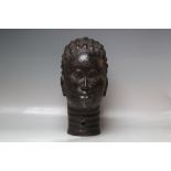 VINTAGE BRONZE BENIN HEAD, finished in black H 41 cm