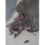 STUDY OF A DRUNKEN SCOTSMAN WITH BAGPIPES 'SILENT NIGHT', signed with monogram middle right and