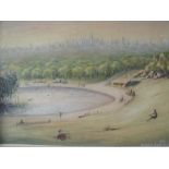 BRYAN COOPER (XX). New York skyline viewed from central Park, with numerous figures, signed and