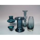 A RIIHIMAEN STUDIO / ART GLASS VASES WITH ORIGINAL LABEL, together with a small selection of four