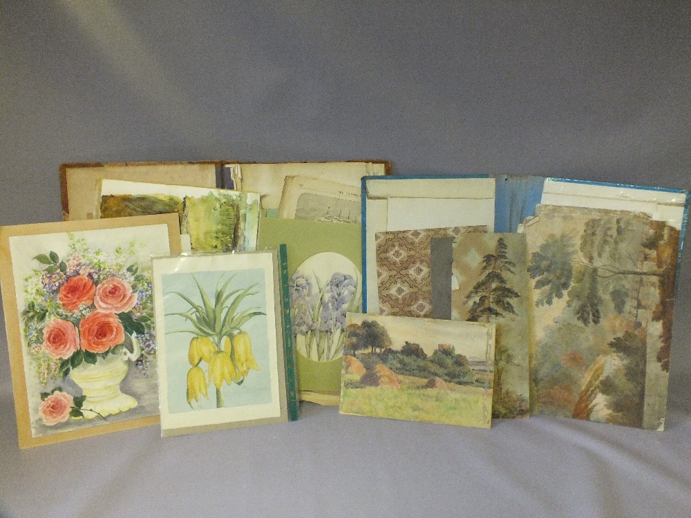 TWO FOLDERS CONTAINING VARIOUS WATERCOLOUR AND MIXED MEDIA DRAWINGS AND SKETCHES, to include