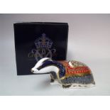A ROYAL CROWN DERBY COLLECTORS GUILD MOONLIGHT BADGER PAPERWEIGHT, gold octagonal 21 stopper, with