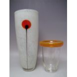 TWO STUDIO ART GLASS VASES, to include an unusual clear glass bodied vase with bubble inclusion,