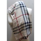 A BURBERRY TRADITIONAL CHECK LIGHTWEIGHT CAMEL SCARF, fringe detail to ends, approx L 180 cm W 68