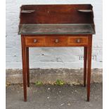 AN ANTIQUE MAHOGANY INLAID SMALL WASHSTAND, the tray top above two small drawers and a central dummy