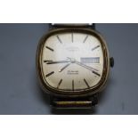 A ROTARY 25 JEWEL AUTOMATIC DAY DATE WRIST WATCH, W 3.5 cm