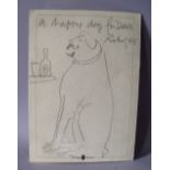 HAROLD RILEY (b.1934). Comical sketch of a dog title 'Happy Dog for Dave', together with a menu