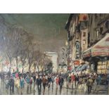 (XX). Continental school nighttime scene on Les Champs Elysees, Paris, with numerous figures, signed