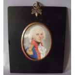 (XIX-XX). An oval portrait miniature on ivory of a military gentleman, unsigned, framed and