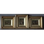 (XIX-XX) Dutch school, three courtyard and interior scenes with figures, unsigned, oils on metal,