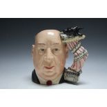 ROYAL DOULTON CHARACTER JUG - ALFRED HITCHCOCK D6987 - PINK CURTAIN EXAMPLE, H 17 cmCondition