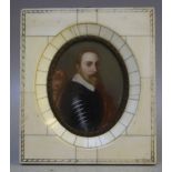 PASCH (XX). An oval portrait miniature on ivorine of a bearded man in armored military dress, signed
