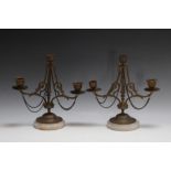 A PAIR OF ANTIQUE BRONZE CANDELABRA, H 25 cm