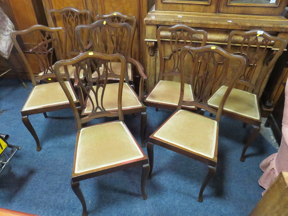 A SET OF 8 MAHOGANY EDWARDIAN SALON CHAIRS INCLUDING TWO CARVERS