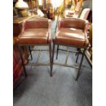 A PAIR OF MODERN INDUSTRIAL STYLE LEATHER BAR STOOLS (2)